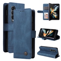 Metal Button Leather Case for Samsung Galaxy z Fold 4 / 5g - Tree Design - Brown thumbnail