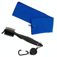 Club Cleaning Brush & Hook Towel Golf Set - Compact & Convenient - Black thumbnail