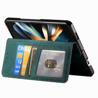 Vintage Magnetic Wallet Case for Samsung Galaxy z Fold 4 - Zipper Closure - Blue thumbnail