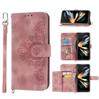 Floral Leather Phone Wallet for Samsung Galaxy z Fold 4 - Embossed - Wine Red thumbnail