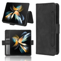 Samsung Galaxy z Fold 4 5g Leather Phone Case with Card Slots and Calf Texture - Blue thumbnail