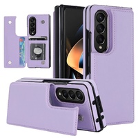 Foldable Phone Case with Double Buckle Card Slot for Samsung Galaxy z Fold4 - Purple thumbnail