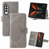 Embossed Butterfly Love Leather Case for Samsung Galaxy z Fold 4 - Flower Design - Dark Purple thumbnail