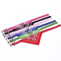 Adjustable Dog Bandana Leather Printed Soft Scarf Collar Neckerchief For Puppy Pet - Size M - Magenta thumbnail
