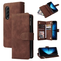 Frosted Leather Zip Wallet for Samsung Galaxy z Fold 4 - Compact and Stylish - Coffee thumbnail