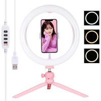 10.2 Led Ring Light with Tripod and Phone Clamp - 3 Modes Dual Colour Temperature Dimmable - Pink thumbnail