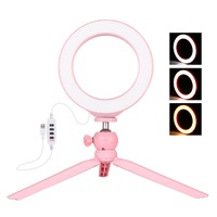6.2 Led Ring Light with Usb 3 Modes Dimmable Cold Shoe Tripod Mount - Pink thumbnail