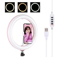 26cm Usb 3 Modes Dimmable Led Ring Light with Phone Clamp - Pink thumbnail
