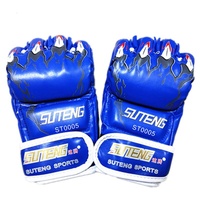 Adults Half-Finger Pu Leather Boxing Gloves - Blue Training thumbnail
