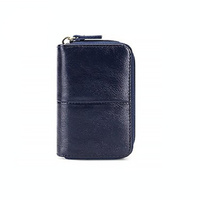 Leather Rfid Zipper Card Holder with Change Pocket - Blue thumbnail