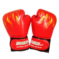 Adult Flame Pattern Pu Leather Boxing Gloves - Fitness - Red thumbnail