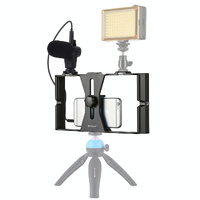 Smartphone Video Rig & Microphone Kit For Live Broadcast - Compatible With Iphone Galaxy Huawei Xiaomi Htc Lg Google And More - Red thumbnail