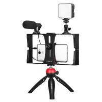 Vlogging Live Broadcast Kit With Led Fill Light Microphone Tripod Mount & Cold Shoe Head - Red thumbnail