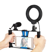 3-In-1 Vlogging Kit With Smartphone Rig Microphone And Led Ring Light - Red thumbnail