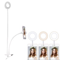 Universal Cell Phone Holder with Selfie Ring Light for Studio Recording and Live Broadcast - White thumbnail