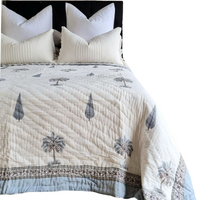 Kolka Palm & Pine Reversible Quilt 100% Cotton Blue - King Size thumbnail