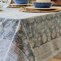 Rectangle Tablecloth Table Cover Flower Pattern Dining Table Cloth - Hamptons Blue thumbnail
