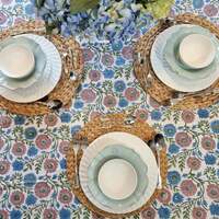 Kolka Kumudani Hand Block-Printed Tablecloth - Pink thumbnail
