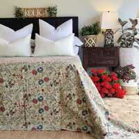 Green Berries Kantha Bedspread Coverlet - Green (King - 228 cm x 274 cm) thumbnail