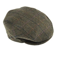 DENTS Abraham Moon Tweed Flat Cap Wool Ivy Hat Driving Cabbie Quilted - Olive - Medium thumbnail