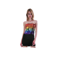Womens SEQUIN BANDEAU CROP TOP Sparkling Sparkly Costume Tube - Rainbow thumbnail