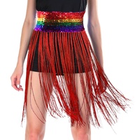 Sequin Belt w/Fringe Skirt Belly Dance Dancer Costume Party - Rainbow thumbnail