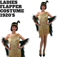 Ladies Flapper Costume Charleston Gatsby Chicago Fancy Dress Party 1920s 20s - Gold thumbnail