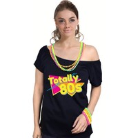 Totally 80s Black Womens T Shirt Costume Ladies 1980s Fancy Dress Up Top thumbnail