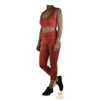 Womens CROP TOP Tank + LEGGING Pants SET Jogger Sport Party Tracksuit Gym Yoga - Red thumbnail