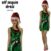 Womens Christmas Sequin Elf Dress Costume Party Dress Up Xmas Ladies thumbnail