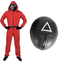 Adult Squid Game Guard Tracksuit Red Full Party Costume Set w/ Mask - Triangle Mask - S/M thumbnail