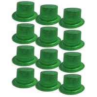 12x GLITTER TOP HAT Fancy Party Plastic Costume Tall Cap Fun Dress Up BULK - Green thumbnail