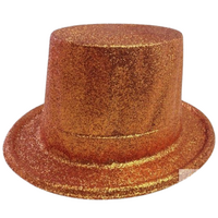 12x GLITTER TOP HAT Fancy Party Plastic Costume Tall Cap Fun Dress Up BULK - Orange thumbnail