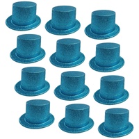 12x GLITTER TOP HAT Fancy Party Plastic Costume Tall Cap Fun Dress Up BULK - Sky Blue thumbnail