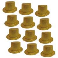 12x GLITTER TOP HAT Fancy Party Plastic Costume Tall Cap Fun Dress Up BULK - Yellow/Gold thumbnail