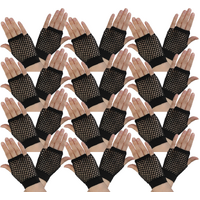 12 Pair Fishnet Gloves Fingerless Wrist Length 70s 80s Costume Party - Black thumbnail