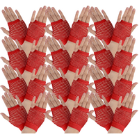 12 Pair Fishnet Gloves Fingerless Wrist Length 70s 80s Costume Party Bulk - Red thumbnail