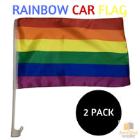 2x RAINBOW CAR FLAG with Window Clip Flags Australia Day 30cm x 45cm Gay Pride thumbnail