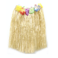 40cm HAWAIIAN HULA SKIRT Tropical Costume Dress Lei Grass Flower Party Adult - Natural thumbnail