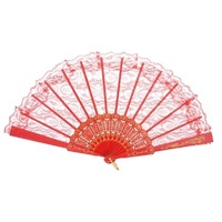 LACE FAN Hand Folding Wedding Party Bridal Spanish Costume Accessory - Red thumbnail
