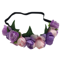 FLOWER HEADBAND Fairy Bohemian Boho Wedding Floral Headwrap Elasticized Garland - Purple thumbnail