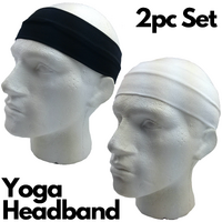 2pc Set Plain Headband Elastic Stretch Sports Yoga Hair Band Unisex Wide Wrap thumbnail