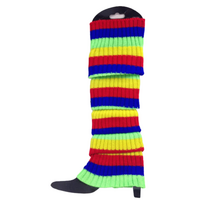 RAINBOW LEG WARMERS Stocking Ribbed High Knitted Socks Chunky Dance 80s Party - Rainbow thumbnail
