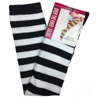 OVER THE KNEE SOCKS Plain Striped High Thigh Ladies Long Womens Stripey Stocking - Black/White thumbnail