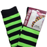 OVER THE KNEE SOCKS Plain Striped High Thigh Ladies Long Womens Stripey Stocking - Green/Black thumbnail