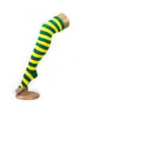 OVER THE KNEE SOCKS Plain Striped High Thigh Ladies Long Womens Stripey Stocking - Green/Gold thumbnail