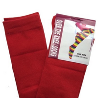 OVER THE KNEE SOCKS Plain Striped High Thigh Ladies Long Womens Stripey Stocking - Plain Red thumbnail