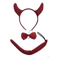 DEVIL HEADBAND Red Furry Horns Ears Marabou Trim Halloween Shiny Headpiece thumbnail