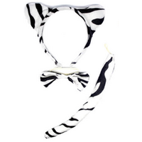 ZEBRA EARS HEADBAND w Bow Tail Animal Costume Halloween Party Hair Accessory thumbnail