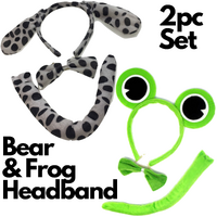 2pc Set Animal Headband w Bow Tail Dog + Frog Ears Hair Costume Halloween Party thumbnail